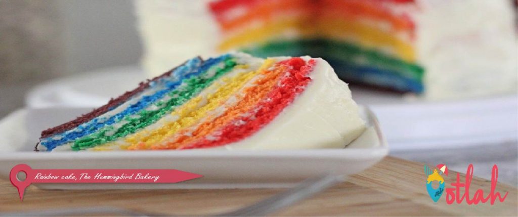 Rainbow cake at The Hummingbird Bakery